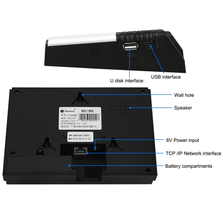 Realand AL355 Fingerprint Time Attendance with 2.8 inch Color Screen & ID Card Function & WiFi, AL355 Realand AL355 Fingerprint Time Attendance with 2.8 inch Color Screen & ID Card Function & WiFi, AL355